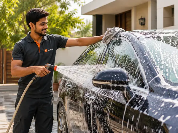 Exterior car wash at home in Aligarh